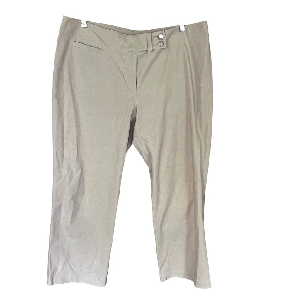 Eileen Fisher Organic Cotton Stretch Cropped Pants Khaki Tan Size L Quiet Luxury